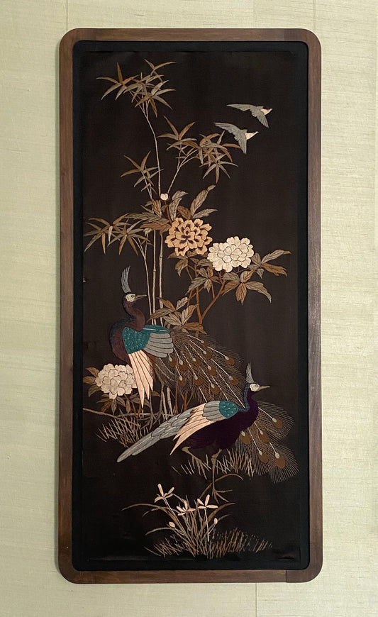 Early 20th Century Embroidered Chinese/Oriental Silk Screen (Framed, 3/3)